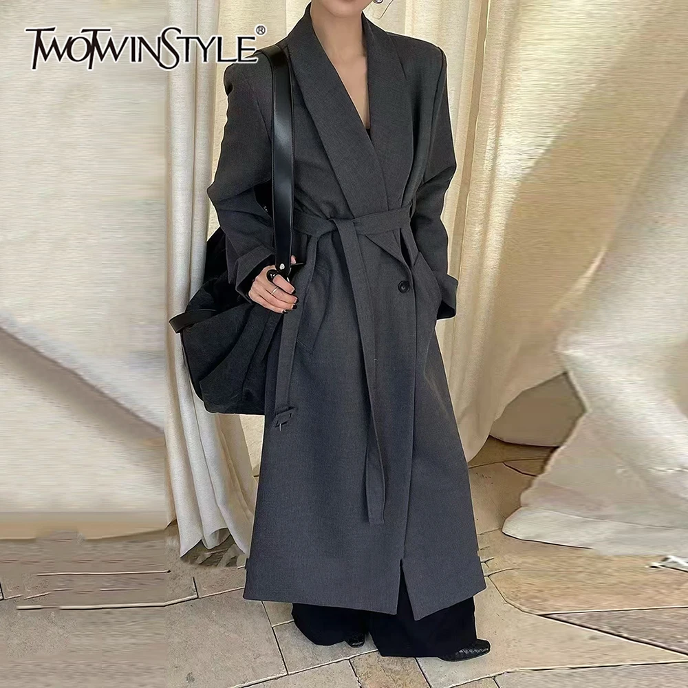 

TWOTWINSTYLE Solid Spliced Button Jacket Female Lapel Long Sleeve Loose Elegant Temperament Women's Jackets Autumn Fashion New