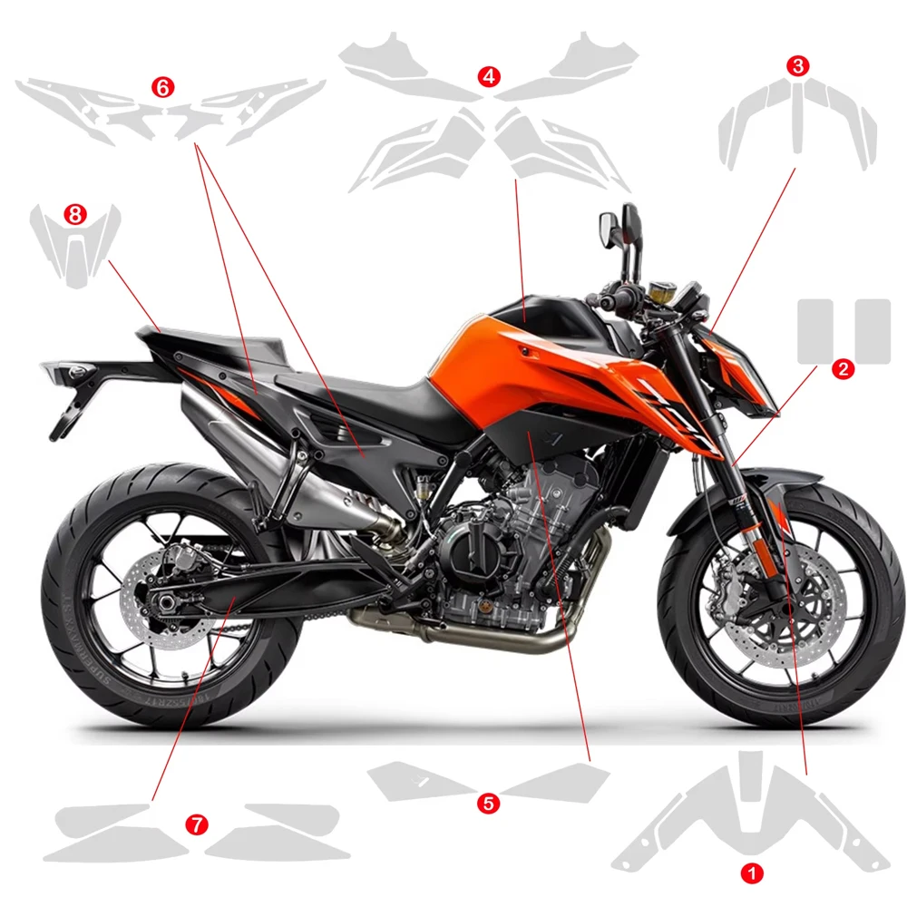 

For 790 Duke PPF Motorcycle Paint Protection Film For 890 DUKE TPU Fairing Protection Anti-scratch Kit 2018-2024