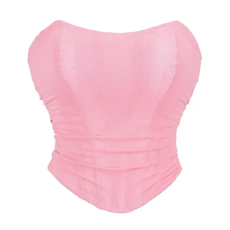 Pink Corset Women Sexy Overbust Bustier Top Crop Lace Up Plastic Boned Corsets and Bustiers Body Shaper Short Torso Kорсет