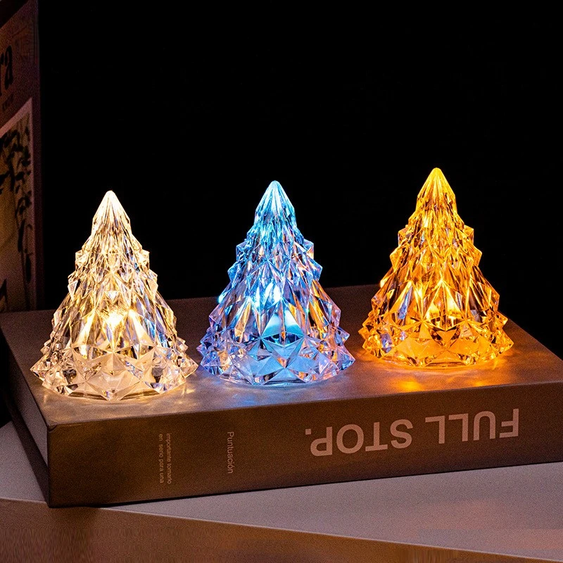 Creative Christmas Tree Shape Table Lamp Crystal Diamond Desk Lamp Mini Night Light Warm/White Light Candle Atmosphere Lamps