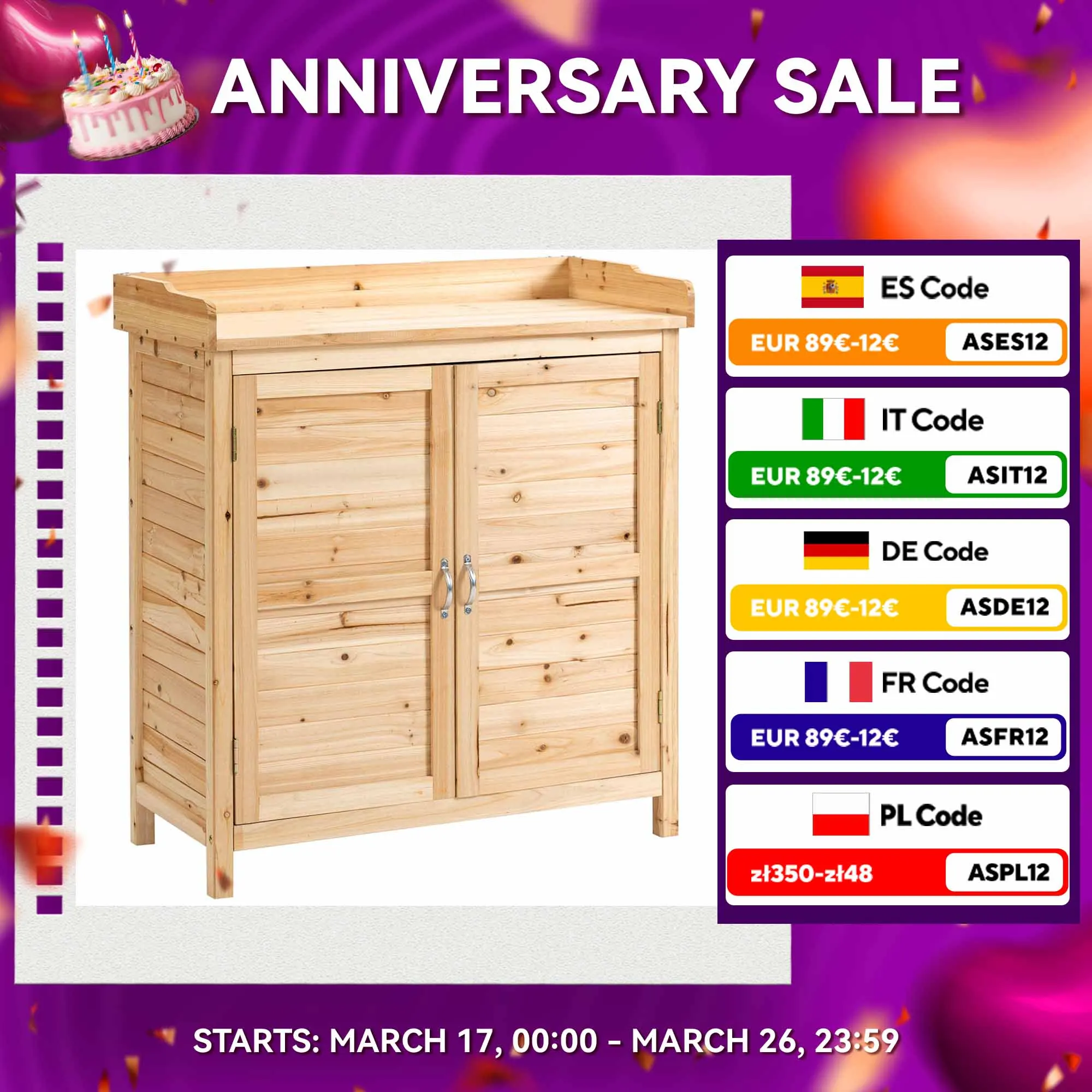 Outsunny armadio da giardino in legno con ripiano a 2 ante 83x40x92 cm naturale