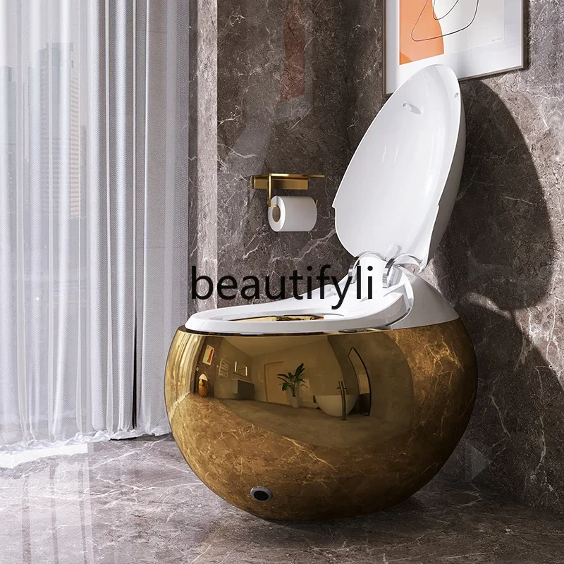 Golden egg-shaped smart toilet integrated voice intelligent control automatic flip siphon toilet