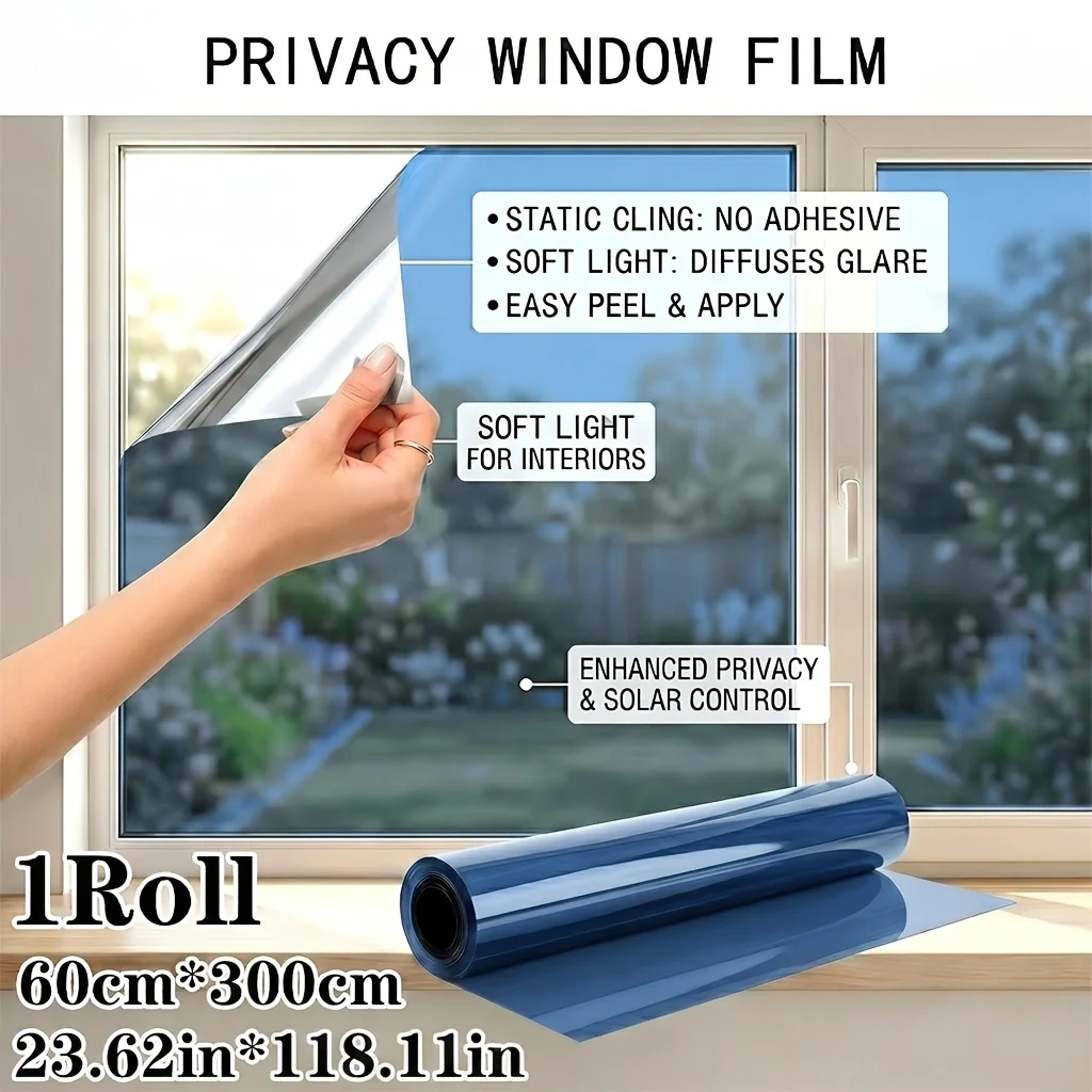 One Way Privacy Window Film Static Cling No Glue Removable Cut to Size Heat Control UV Protection for Home Office Hotel Glass