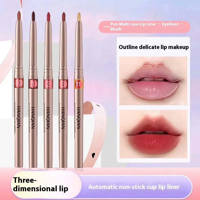 10-farbiges, exquisites Lippen-Make-up, antihaftbeschichtet, automatischer Lipliner, langlebig, natürlich, matt, Lippenstift, Lippenlinien-Make-up