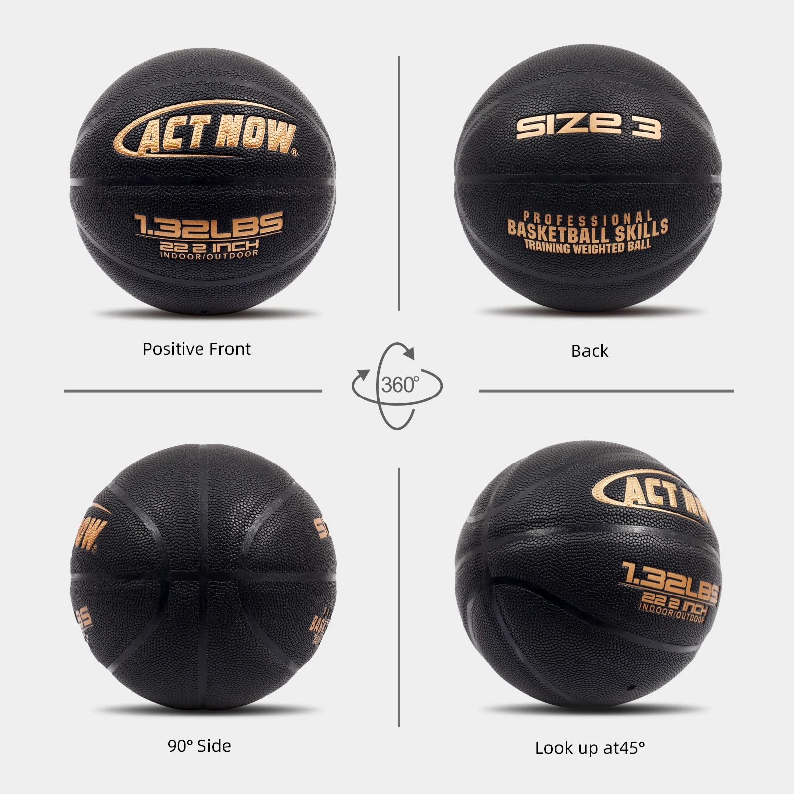 Picture 7: Size 3 Small Ball Weighted Basketball,1.32/1.98LBS Trainer Heavy Basketball For Strength Training&Improving Ball Control Black
