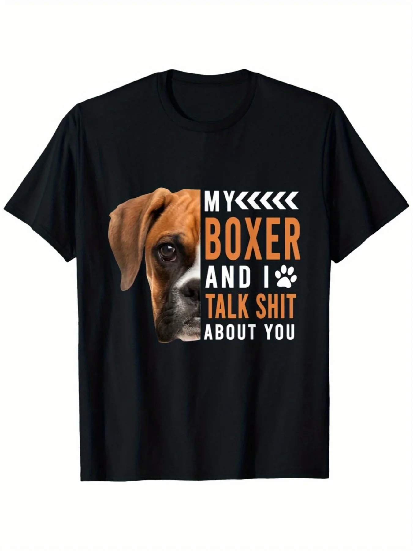 Funny Me And My Boxer Dog Say Bad Things About You Pattern Tshirt  Bold Boxer Dog Design,  Heavy, Men And Women (Sxxxl), Sarcastic Pet Lovers Summer Shirt, Boxer Dog Owner Gift, Eyecatch Top For Daily Activities, Crew Neck, Drop Shoulder