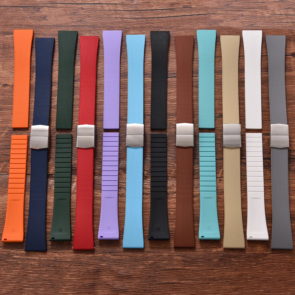 20 مللي متر Delugs CTS Fkm أشرطة ساعات مطاطية مع 4 ألوان مشبك فراشة نسيج فريد حزام ساعة الإفراج السريع لساعة العلامة التجارية