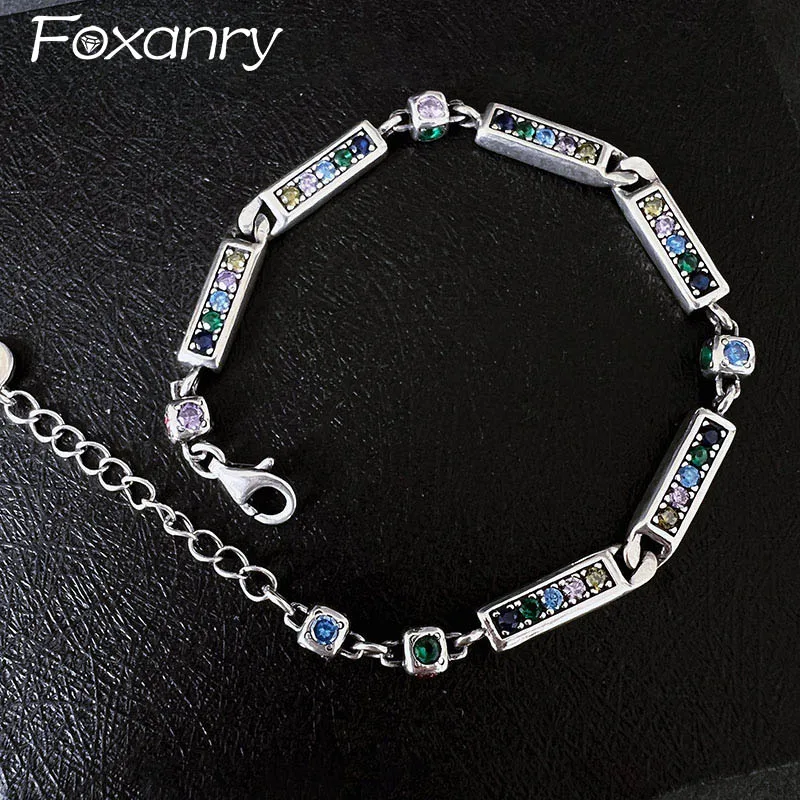 Foxanry Multicolor Zircon Bracelet For Women Couples New Fashion Vintage Classic Punk Hip Hop Party Jewelry Accessories Gifts