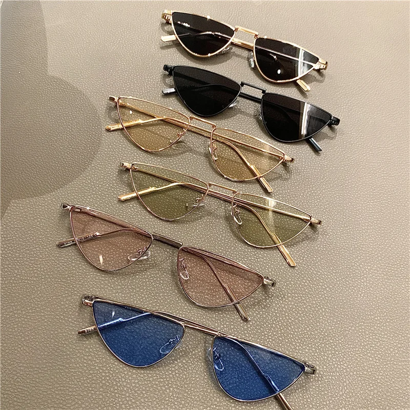 Mode Metall kleine Cat Eye Sonnenbrille Frauen ins beliebte Punk Sonnenbrille weibliche Schattierungen klare Ozean Linse Hip Hop Brillen uv400 – Detail 4
