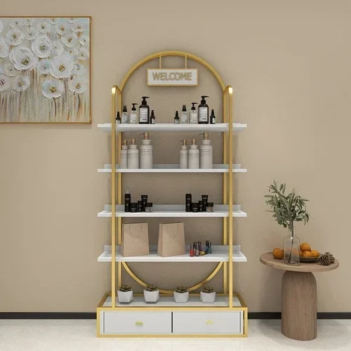 Display Cabinet Beauty Salon Product Cabinet Display Rack Skin Care Products Display Rack Barber Shop with Light