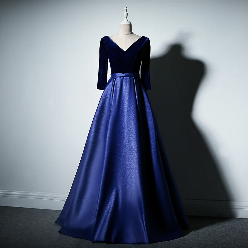 GUXQD – robe De soirée bleue à col en v pour femmes, tenue de soirée De standing