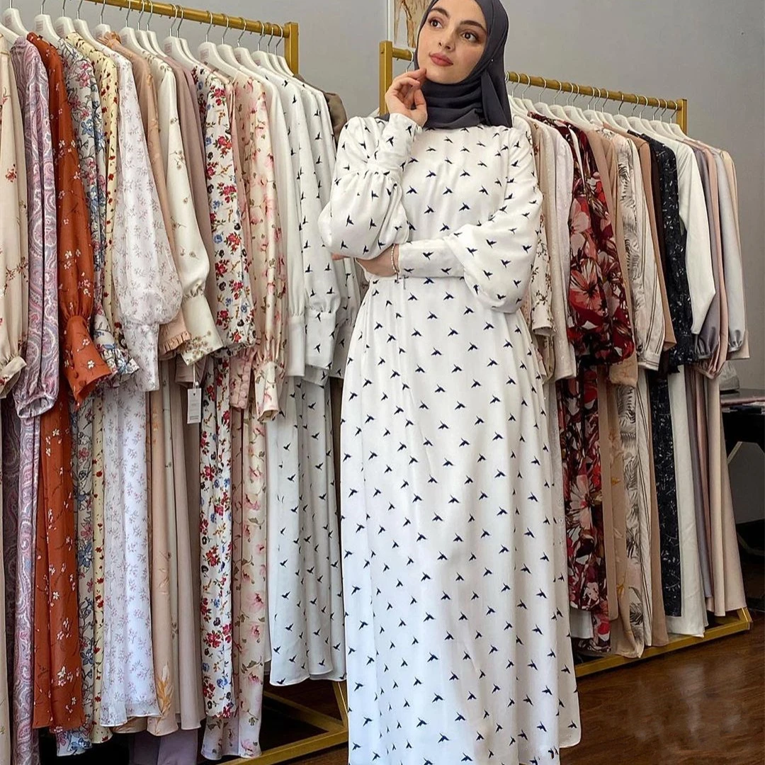 Eid Muslimischen Hijab Kleid Mode Gedruckt Islam Abayas für Frauen Türkische Kleider Dubai Abaya Türkei Nida Kaftan Vestido Arabe Mujer