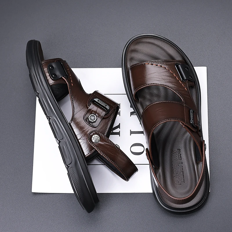 Men's Adjustable Strap Sandals with Dual Buckle Closure for Casual Summer Wear, Lightweight Comfortable Design with Stitched Det