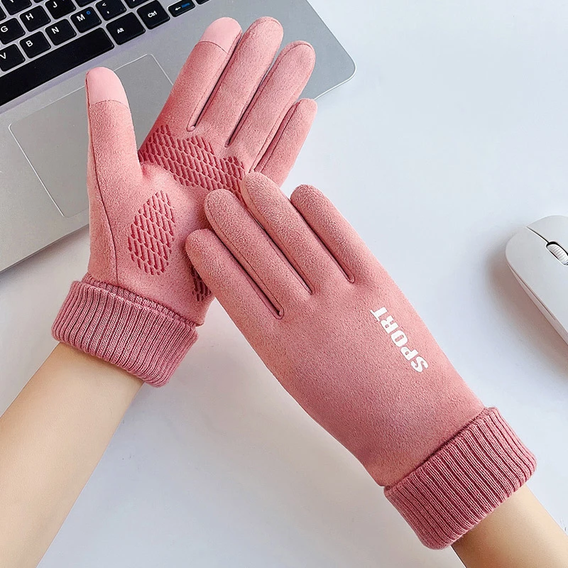 قفازات مبطنة بالصوف قفازات عصرية للخريف والشتاء قفازات دافئة فروي لطيفة قفازات كاملة الأصابع قفازات نسائية رياضية خارجية #4