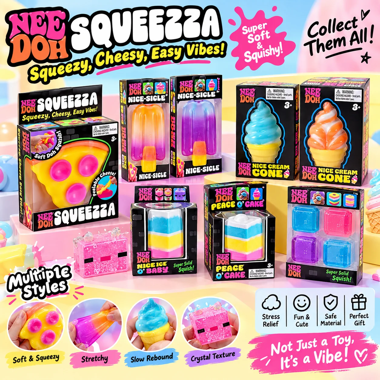 80 Pcs Assorted Nee Doh Glitter Stress Relief Squeeze Fidget Toys, Anti-Anxiety Sensory Toy for Kids Adults Party Gift Bulk