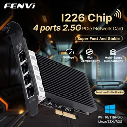 Fenvi 2,5 gbps pcie netzwerk karte für intel i226 10/1000/1000mbps rj45 4 ports lan adapter für desktop pc windows 2500