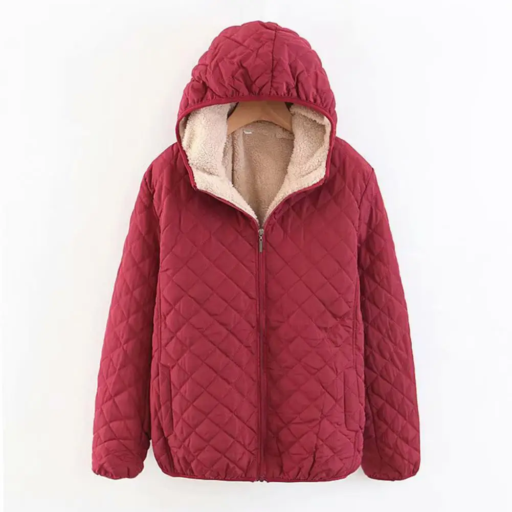 Fleece Women Hooded Cotton Jacket Autumn WinterQuilted Cotton Jacket Coat Zipper Pocket Warm Lamb Fleece Parkas Winter Jackets