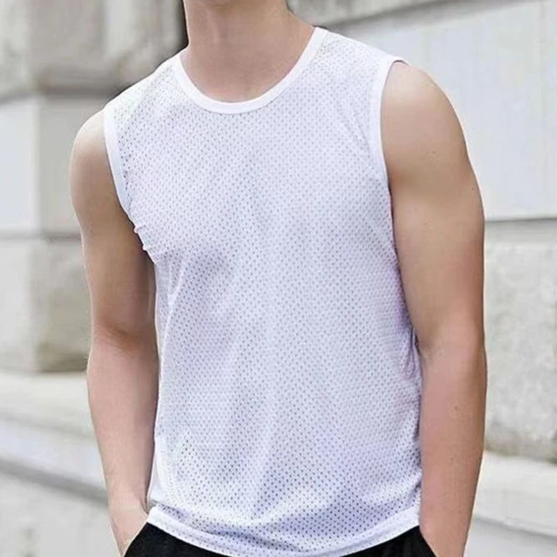 Mens Mesh Vest Silk Undershirt Shirts Bodybuilding Men Tank tops Muscle Sleeveless Running Male Vest Fitness Casual Sport Tops