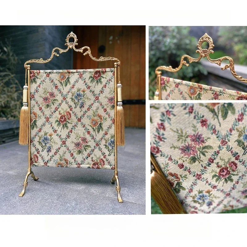 Original French vintage literary and art weaving brass fireplace screen floor ornaments vintage living room European soft furnis