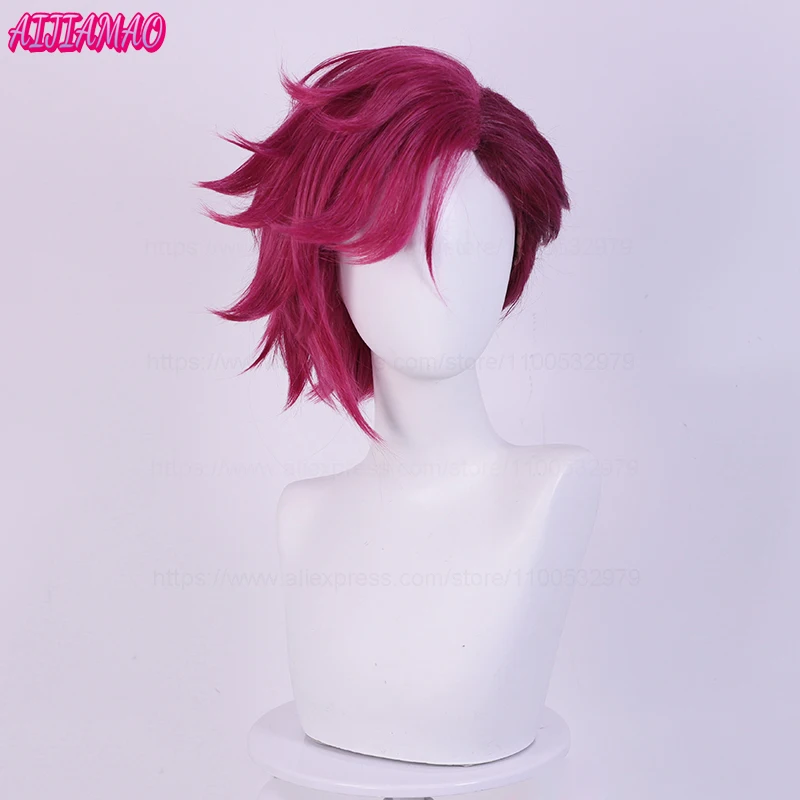 Game LOL Arcane Vi Cosplay Wig VI 30cm Deep Rose Short Heat Resistant Synthetic Hair Anime Role Play Wigs + Wig Cap