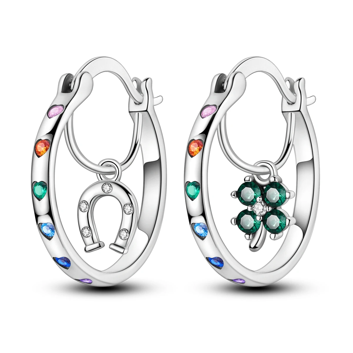 925 Sterling Silver Inner Lucky Clover Horseshoe Hoop Earrings Sparkling CZ Dangle Earrings for Women Versatile Jewelry Gift