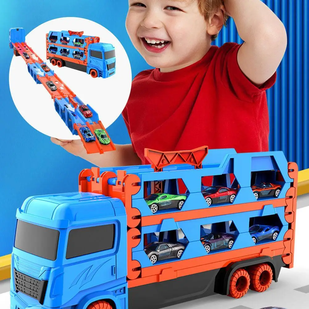 

Children's Gift Large Transformed Track Car Ejection Folding Alloy Car Set Boys Truck Toys Environmentally Friendly Plastic Safe