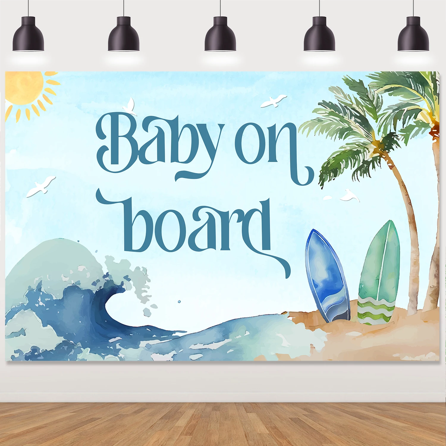 Surf Baby Shower Decorations Baby on Board Backdrop Summer Beach Background for Baby Shower Boy Surf Birthday Party