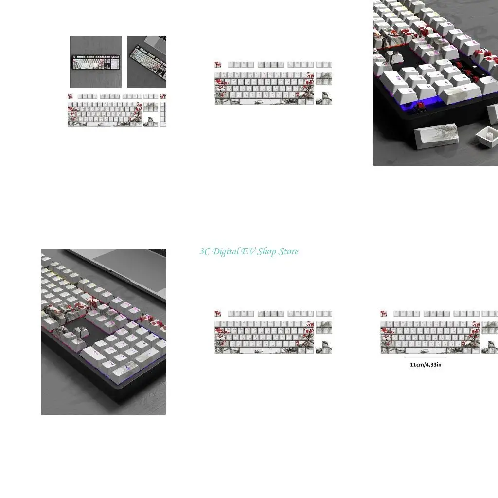 

E74D Plum Blossom OEM Russian Korean Japanese Keycap 108PCS for Mechanical Keyboard