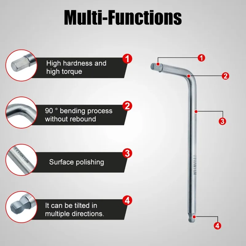 T101915A 工業用グレード チタン製 ボールエンド 六角レンチ ロングアーム付き
