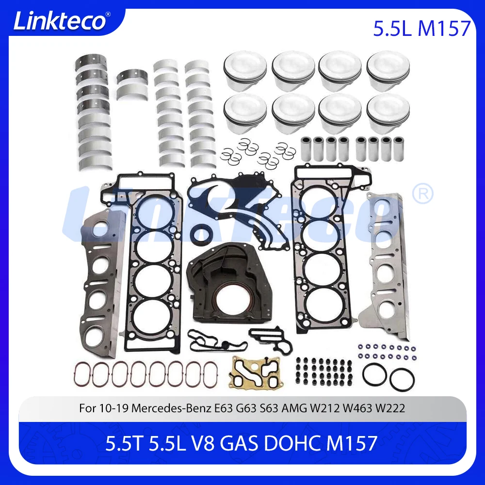 

Комплект для ремонта деталей двигателя M157, полная прокладка головки, комплект поршневых колец, подшипников, подходит для 5,5 T L для Mercedes-Benz E63 G63 S63 AMG 5,5L 5,5T