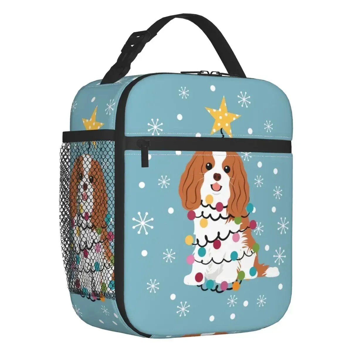 

Cavalier King Spaniel Christmas Tree Resuable Lunch Box for Women Leakproof Dog Cooler Thermal Food Insulated Lunch Bag