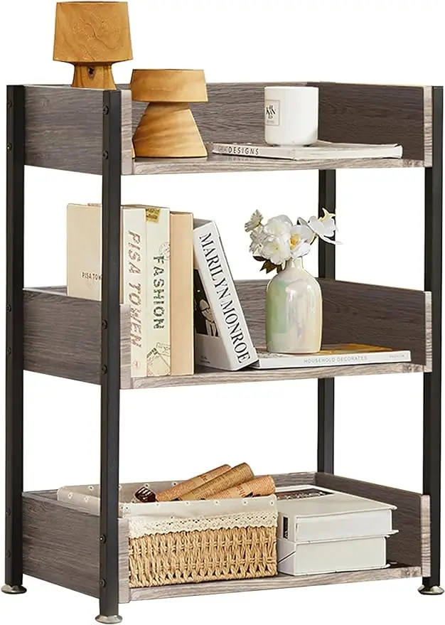 

NEW 3-Tier Bookcase 30" H Storage Shelves Small Industrial Shelving Unit for Living Room Classroom Brownwash