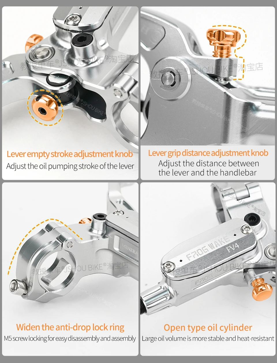 FROG WAKE FV4 RA Hydraulischer Bremshebel mit Verstellbarer Reichweite und Freier Hubanpassung, 6061 Al Mineralöl für MTB DH SUR-RON E-Bike – Detail 8