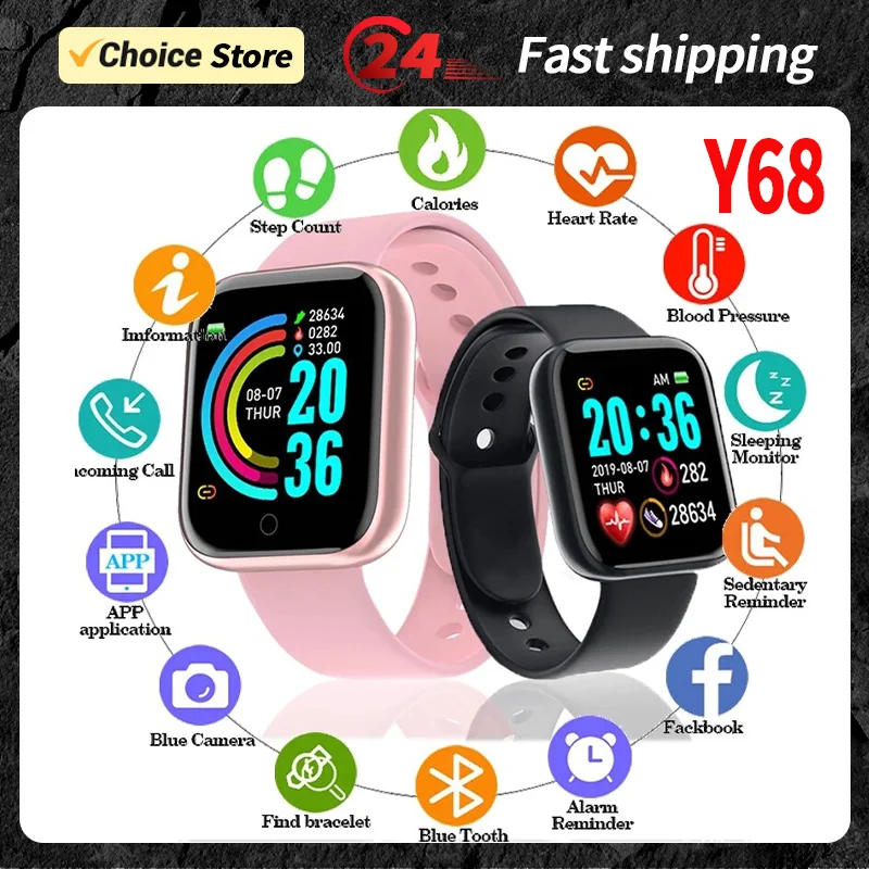 Y68 Smart Watch D20 New Smart Watch Bluetooth IP67 Waterproof Y68 Fitness Tracker Jam Tangan sukan Sport Watch Smart Band