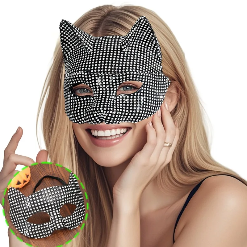 Halloween cosplay máscara de gato brilhante para mulheres festival máscara dança festa desempenho sexy acessórios faciais máscara de gato de festa