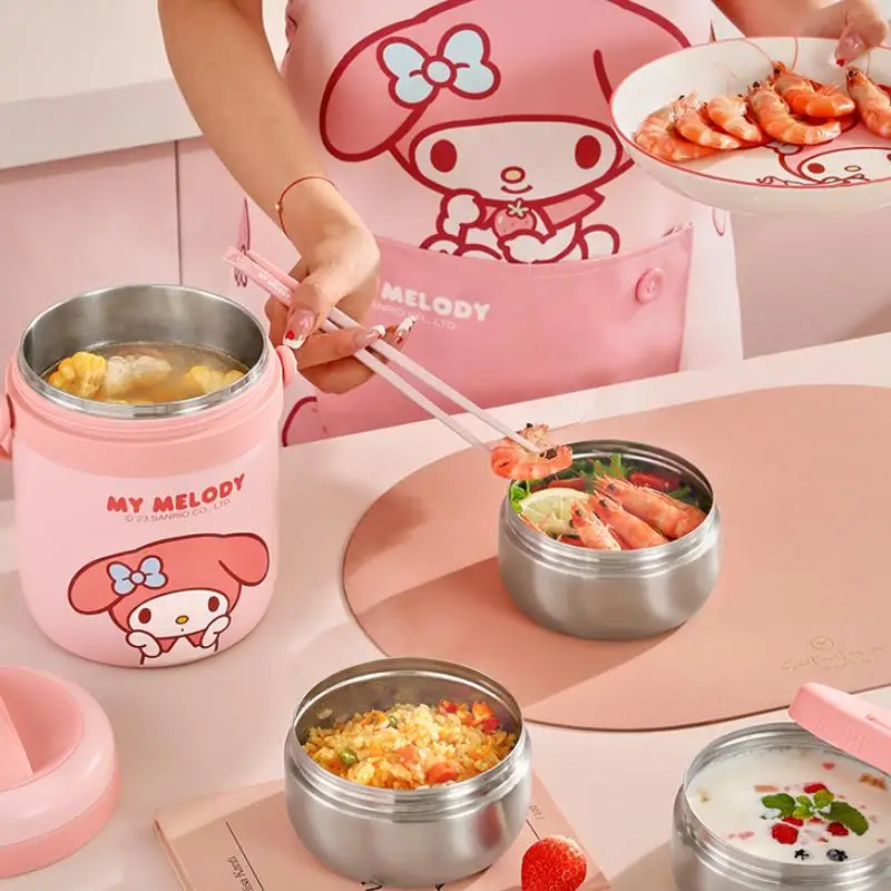 Hot Sanrios Hellokitty1.8L Cartoon Portable Keep Warm Lunch Box Anime My Melody Bento Box Sus304 Kids Office Portable Lunch Box