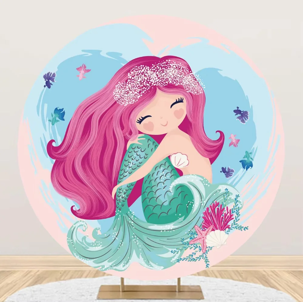Mermaid Under The Sea Birthday Party Round Photography Background Baby Shower Kids Portrait Home Decoration Photo Backdrop Props