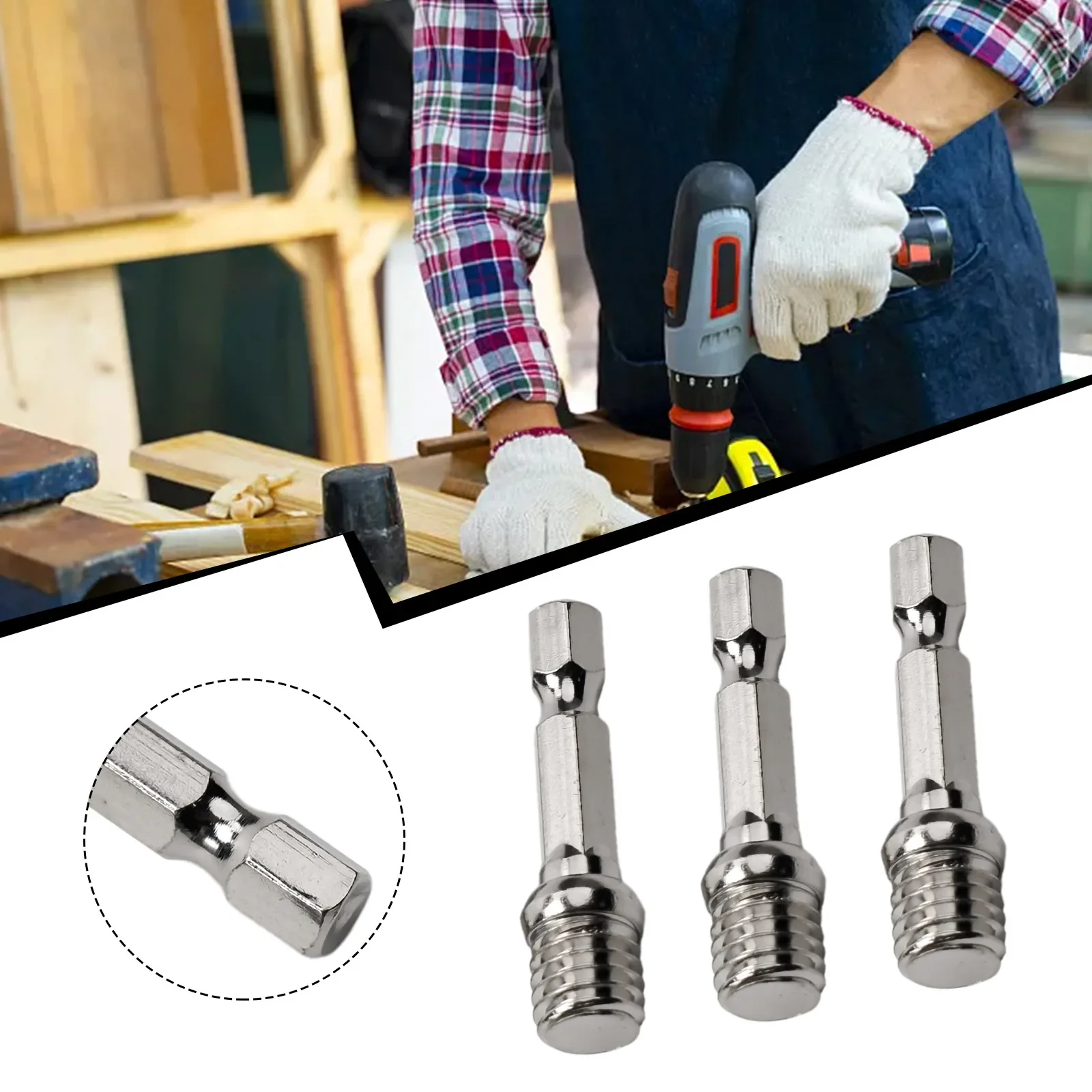 

3pcs M10 Thread Connecting Rod 1/4 Hexagon Adapter Drill Chuck Polishing Disc For Electric Drills Rotary Power Tool Accessories