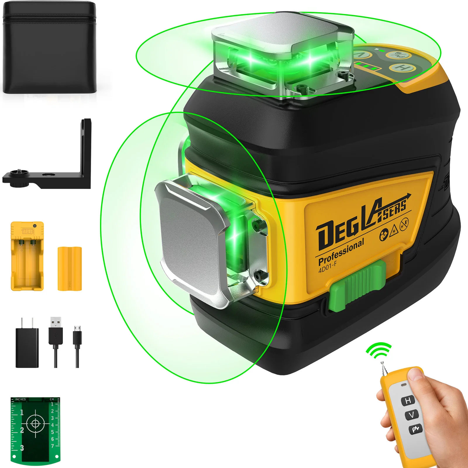 

DEGLASERS Industrial Grade Laser Level 360 Self Leveling Green 12-Line with Rechargeable Li-ion Battery Pack Construction