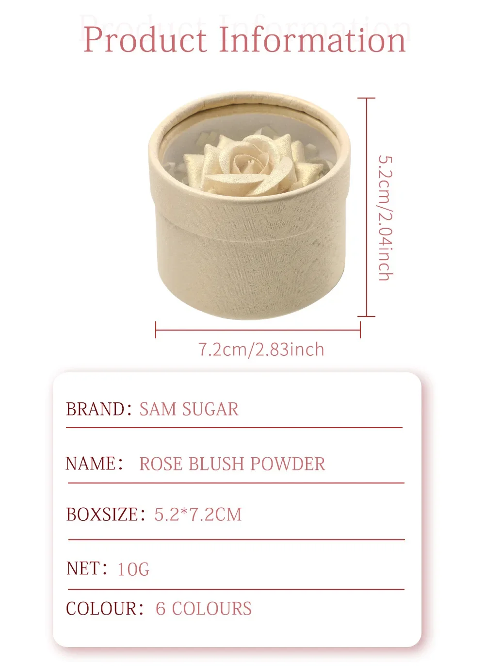 SAM SUGAR 3D fard rosa tridimensionale, lucido, migliora naturalmente la carnagione, piccoli petali, trucco nudo COLORE:01