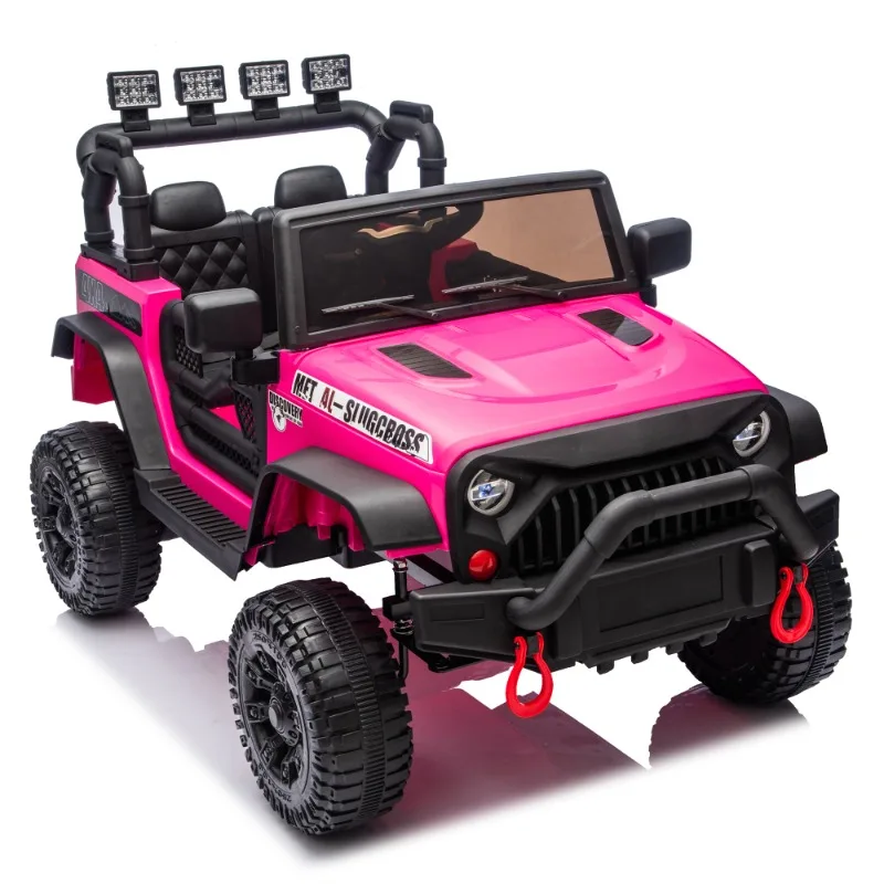 Kids Electric Ride On Car Pink 4x4 Off Road SUV Toy with LED Lights Double Seats Remote Control for Children