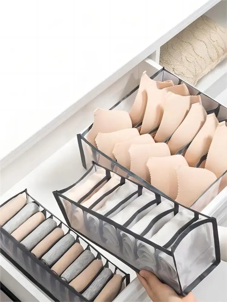 11 Grid Household Foldable Underwear Storage Box Polyester Drawer Split Mesh Socks Storage and Sorting Box