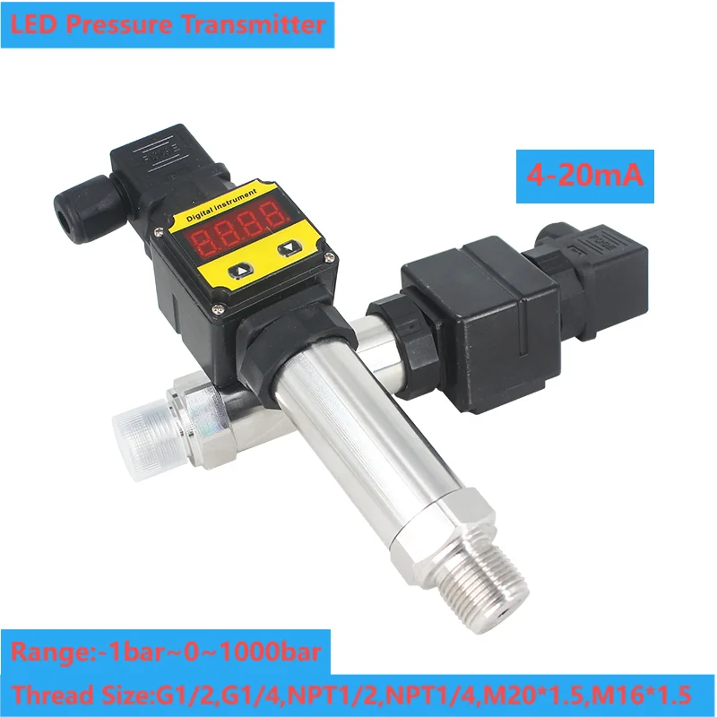 4-20mA LED Hersman Pressure Transducer NPT1/4 G1/2 G1/4 M20*1.5 Threaded Installation LED Pressure Transmitter