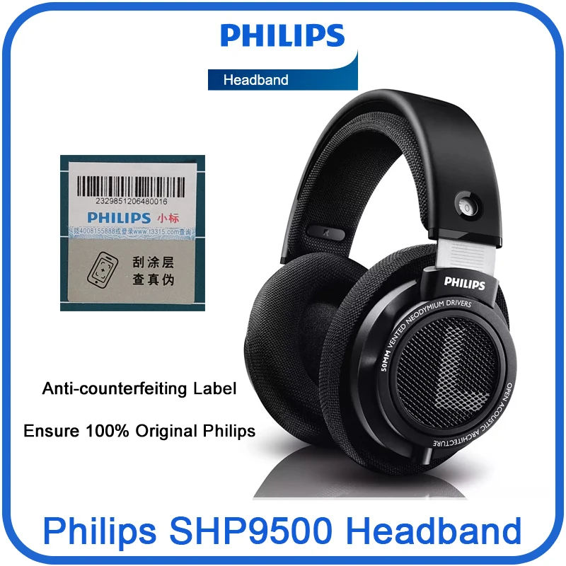 Philips New SHP9500 Wired Headphones HiFi Stereo HD Mic Call Earphones 3.5mm 6.3mm Interface Headset iPhone Android Universal