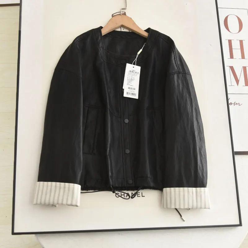 Doce e legal sle couro jaet sve design casual solto ajuste feminino casaco ort outono nova chegada design fiel