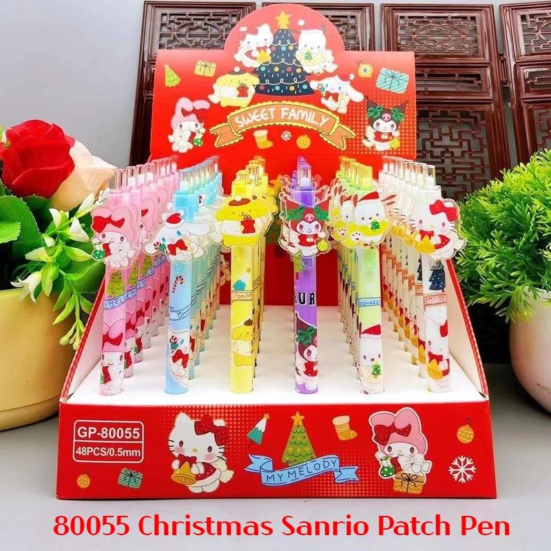 Sanrio Hello Kitty 48pcs Gel Pens Christmas Series Kawaii Cinnamoroll Kuromi 0.5 Black Refill Pressed Signature Pen Student Gift