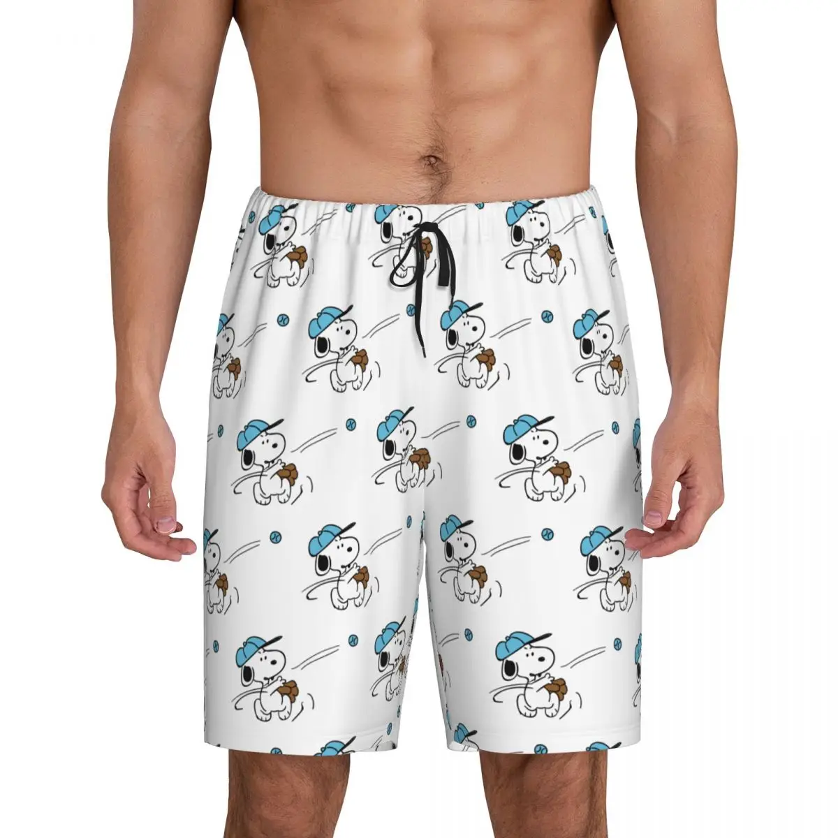 

Men Cartoon Snoopy Woodstock Animation Pajama Shorts Custom Printed Sleep Pjs Sleepwear Bottoms with Pockets