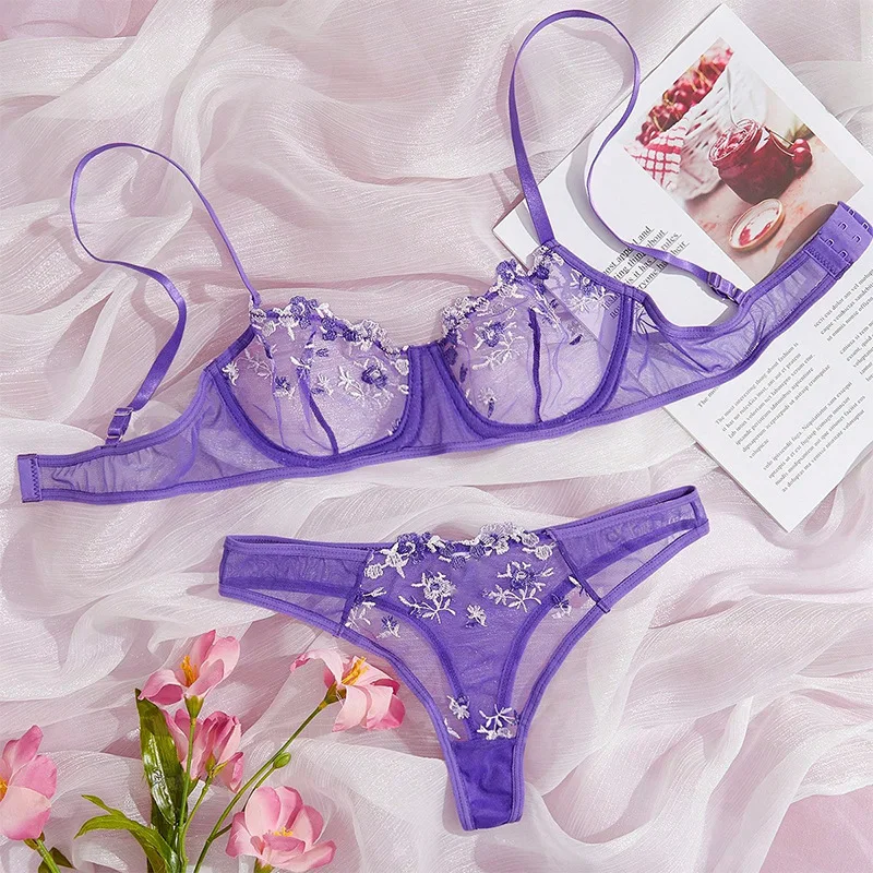 

2025Summer Fresh Lace Sexy Lingerie Foreign Trade Bra Set Long-term Supply Multiple Colors