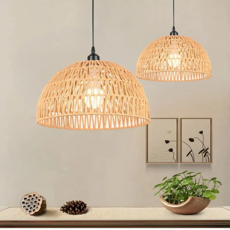 Bohemian Rattan Ceiling Light with Mid-Century Handwoven Pendant Design E27 Base modest ceiling lamps home decor