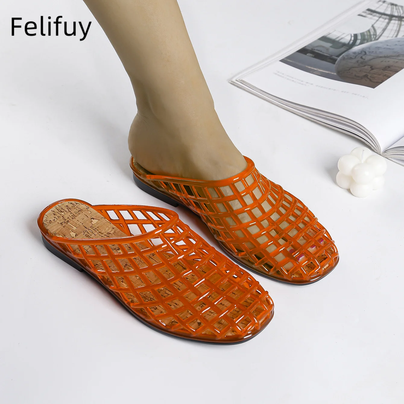 الشرائح الناعمة أحذية الشاطئ النعال غطاء تو كعب شفاف هلام الوجه يتخبط Sabot الراحة شقة بريق فضائح الترفيه عادية